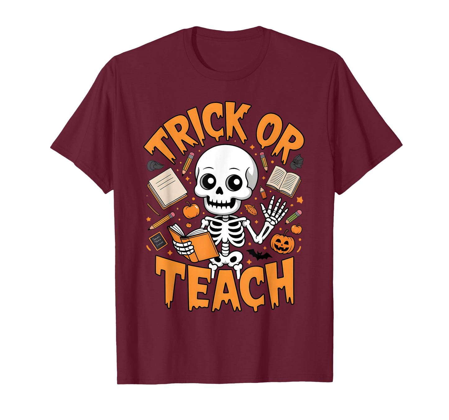 Trick Or Teach Teacher Halloween Costume Skeleton Reading T-Shirt