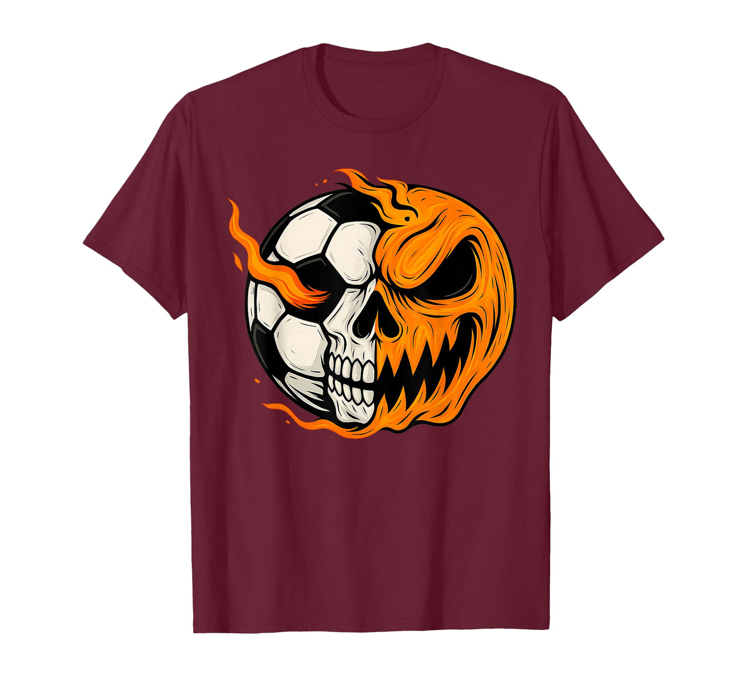 Pumpkin Skull Skeleton Spooky Soccer Player Kids Halloween T-Shirt