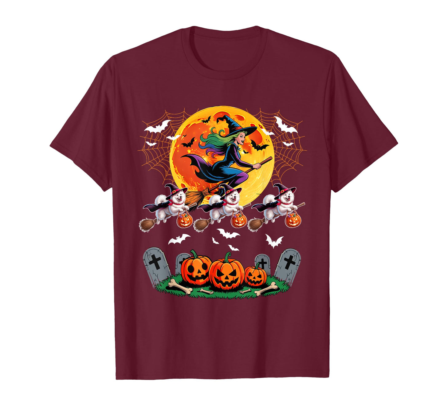 Samoyeds Cosplay Witch On Broomstick Halloween Owner T-Shirt