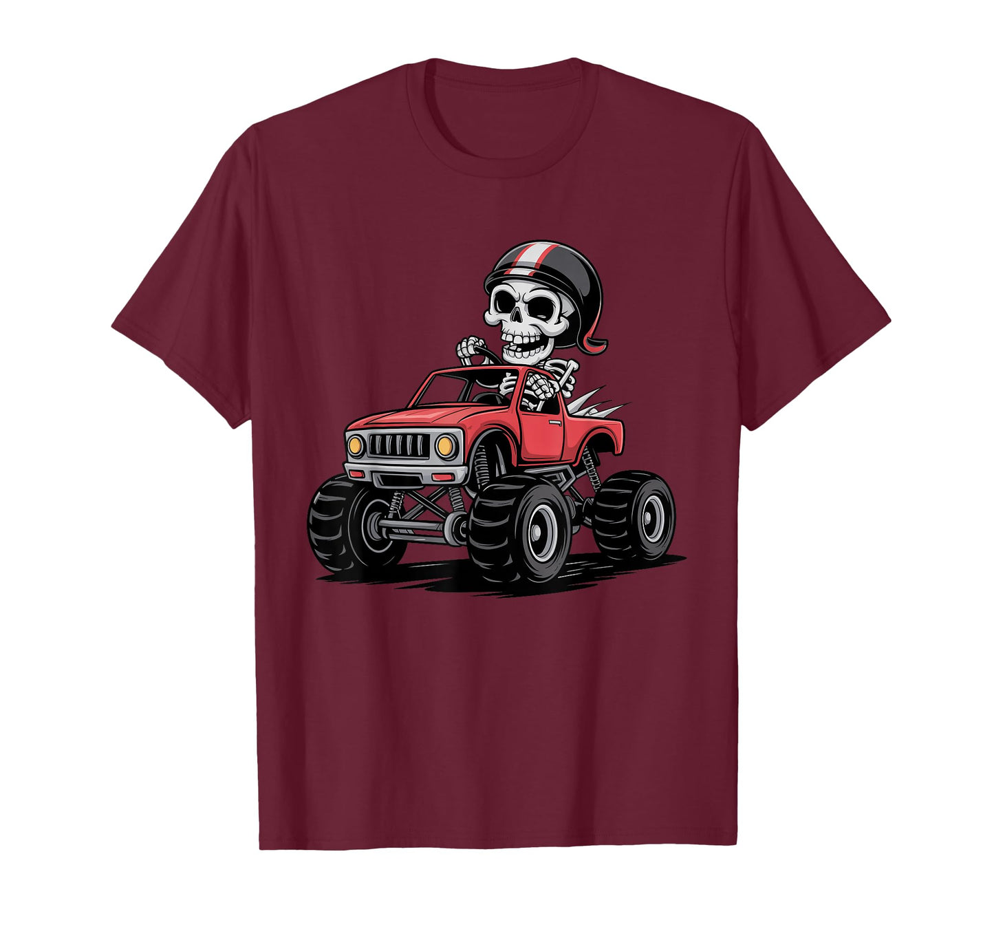 Funny Skull Skeleton with a Monster Truck Halloween Costume T-Shirt