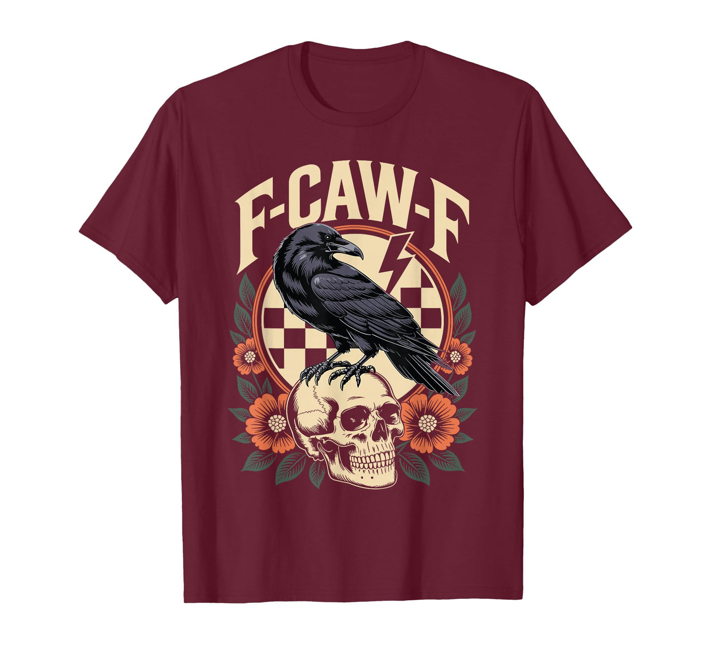 Halloween F Caw F Black Raven Bird F-Caw-F Crow Checkered T-Shirt