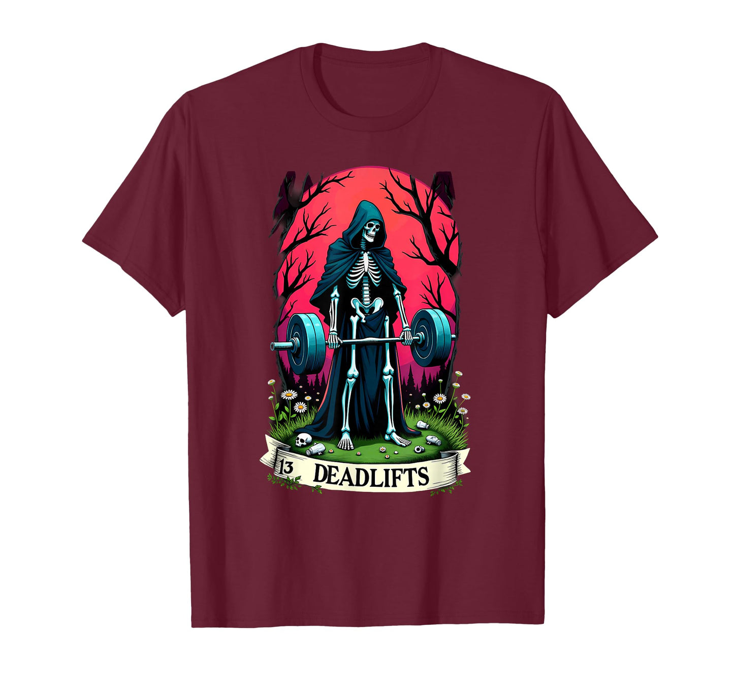 Gothic Tarot Card Skeleton Deadlifts Weightlifiting T-Shirt