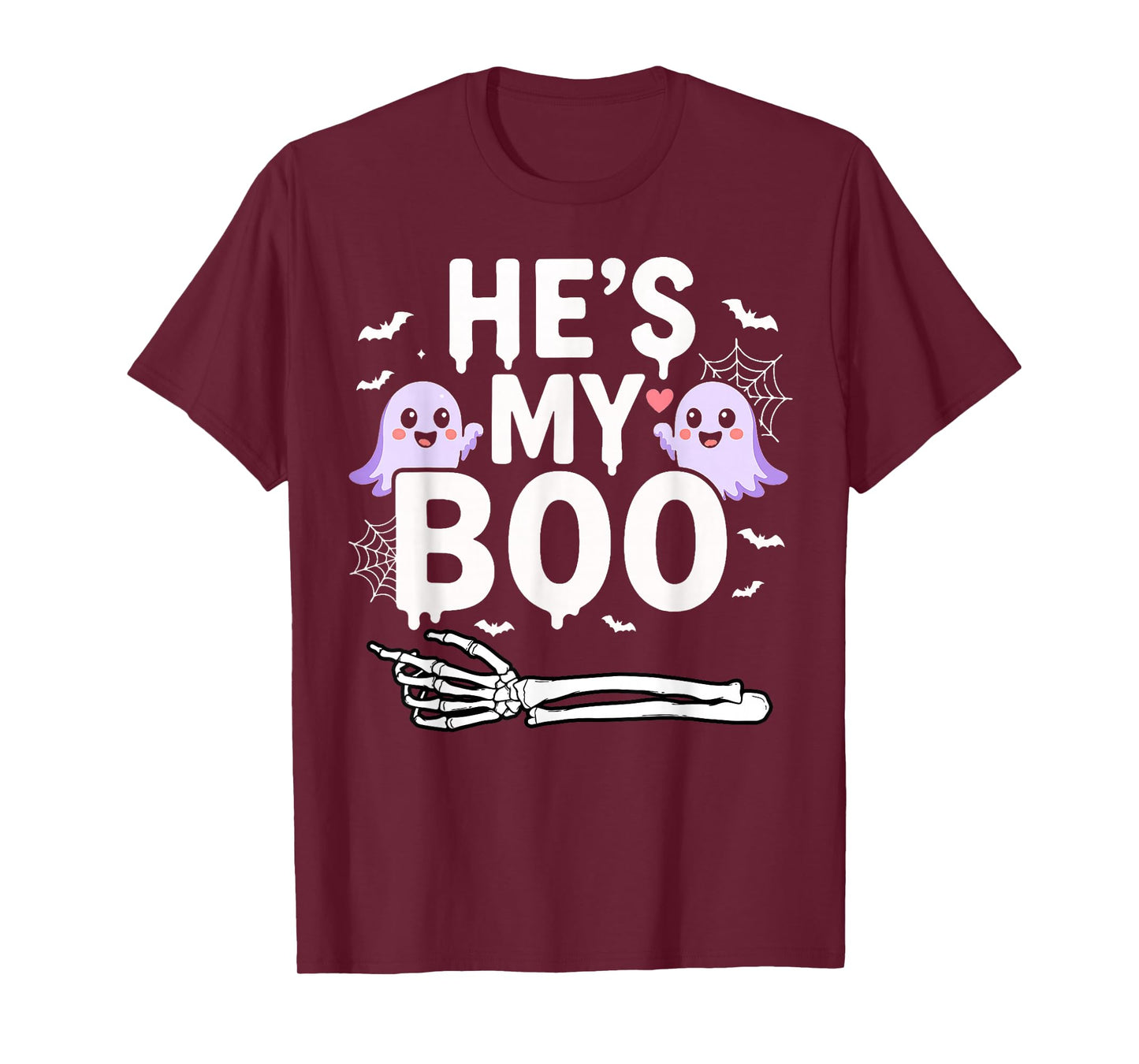 He's My Boo Halloween Pajama Skeleton Matching Couple Squad T-Shirt