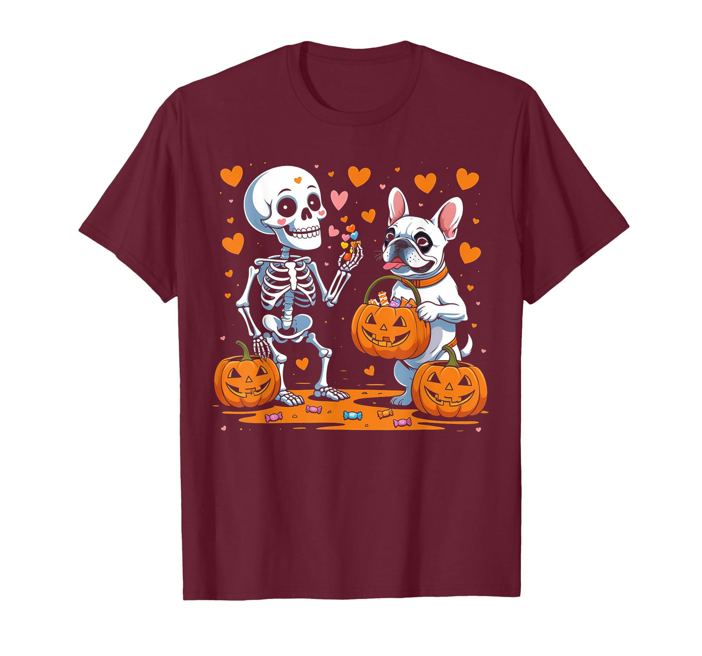 Bulldog and Skeleton Halloween Candy Hunt Shirt – T-Shirt