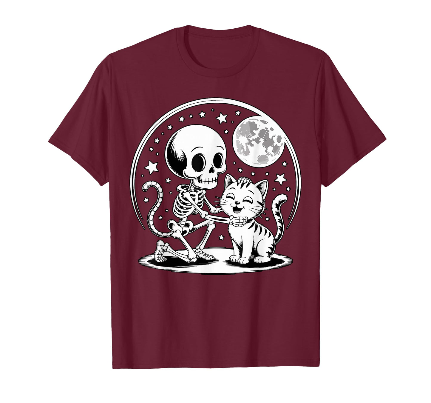Skeleton and Cat Cute Spooky Halloween T-Shirt