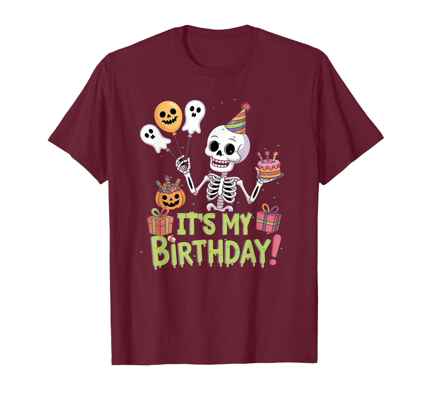 Skeleton Birthday Funny Happy Halloween Bday Boys Girls Kids T-Shirt