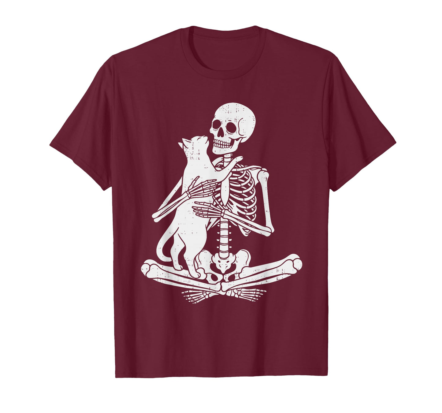 Skeleton Holding Cat Funny Spooky Halloween Meow Kitty Lover T-Shirt