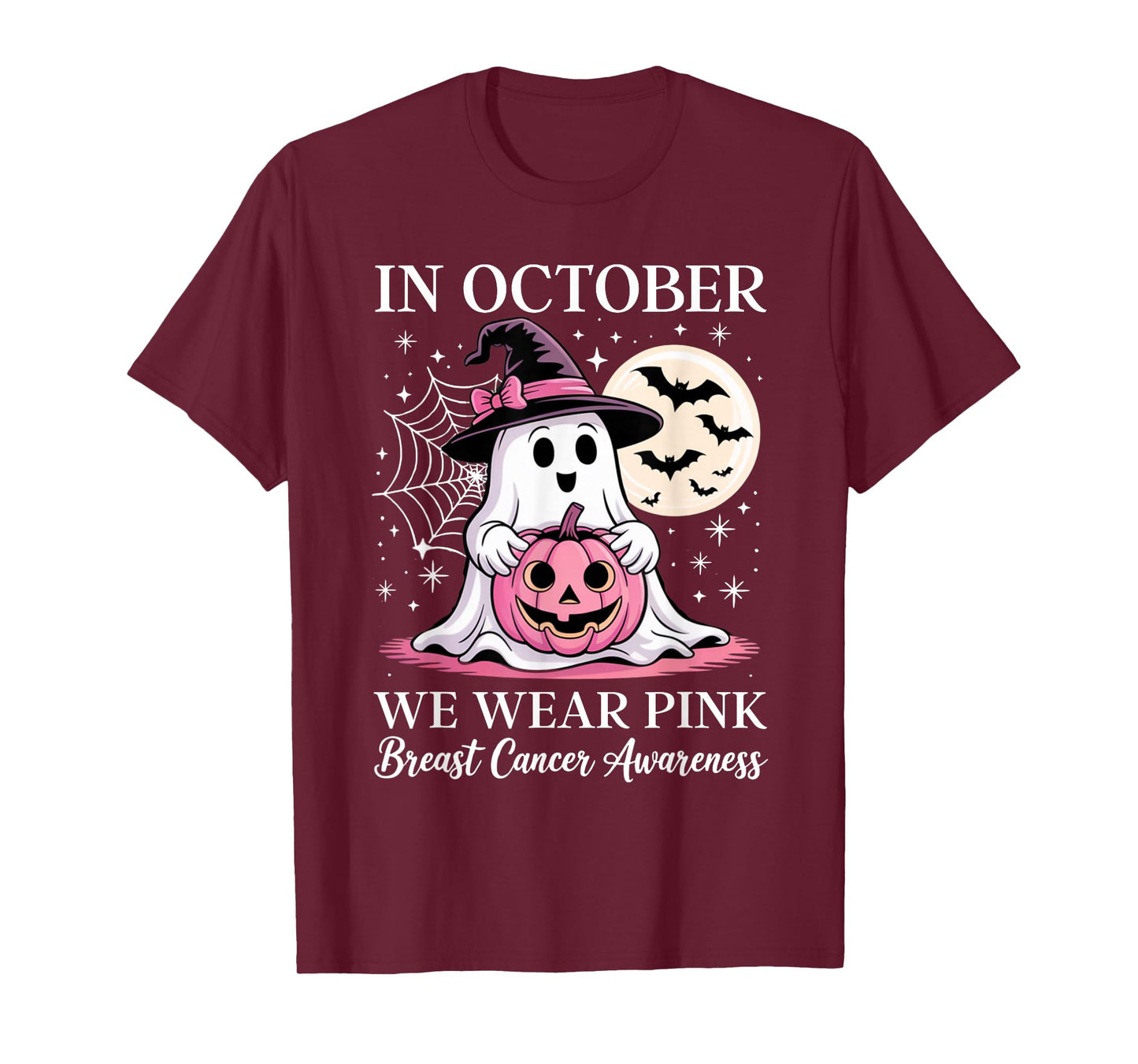 in October We Wear Pink Ghost Cute Breast Cancer Awareness T-Shirt