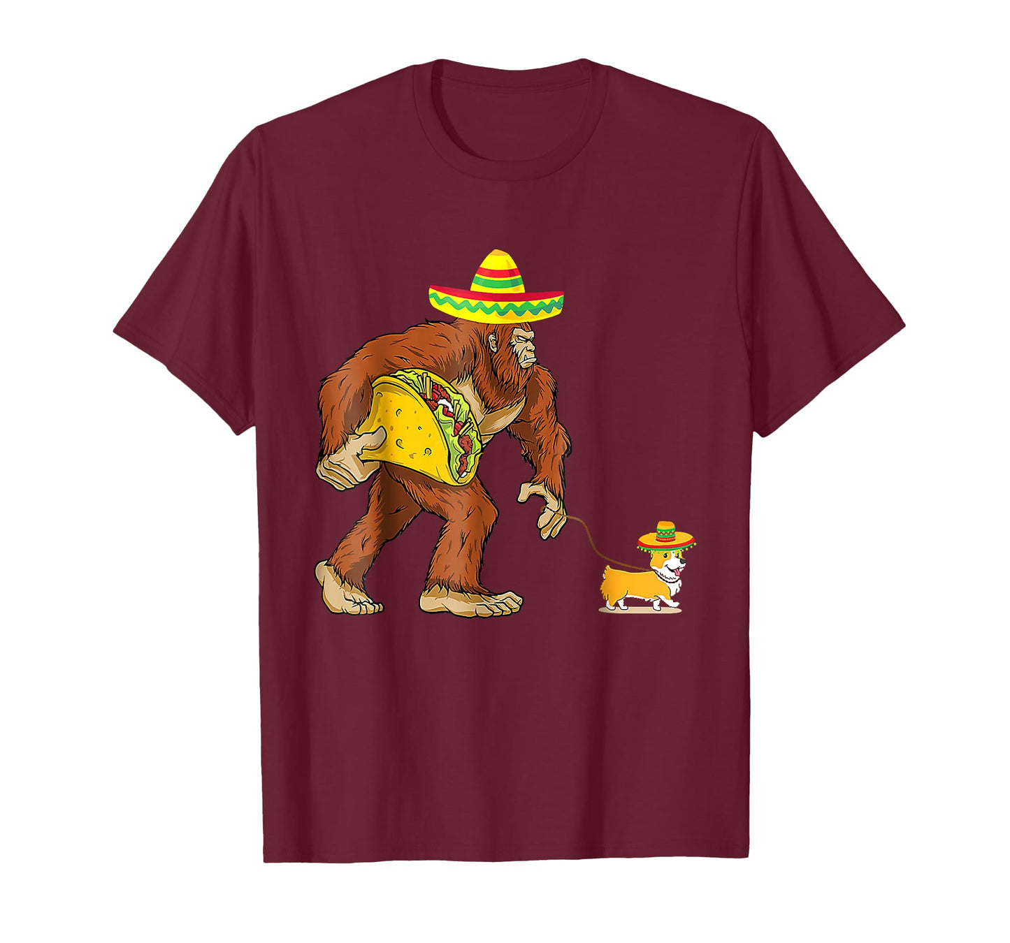 Bigfoot Steal Taco Corgi Dog Funny Cinco De Mayo Men Women T-Shirt