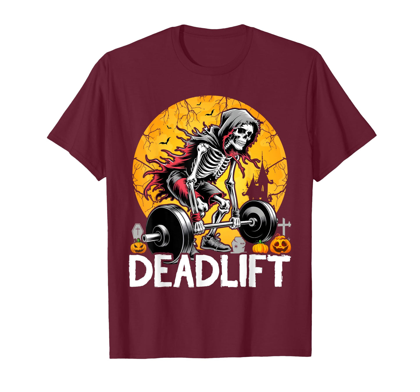Deadlift Skeleton Halloween Gym Jokes Weightlifting Workout T-Shirt