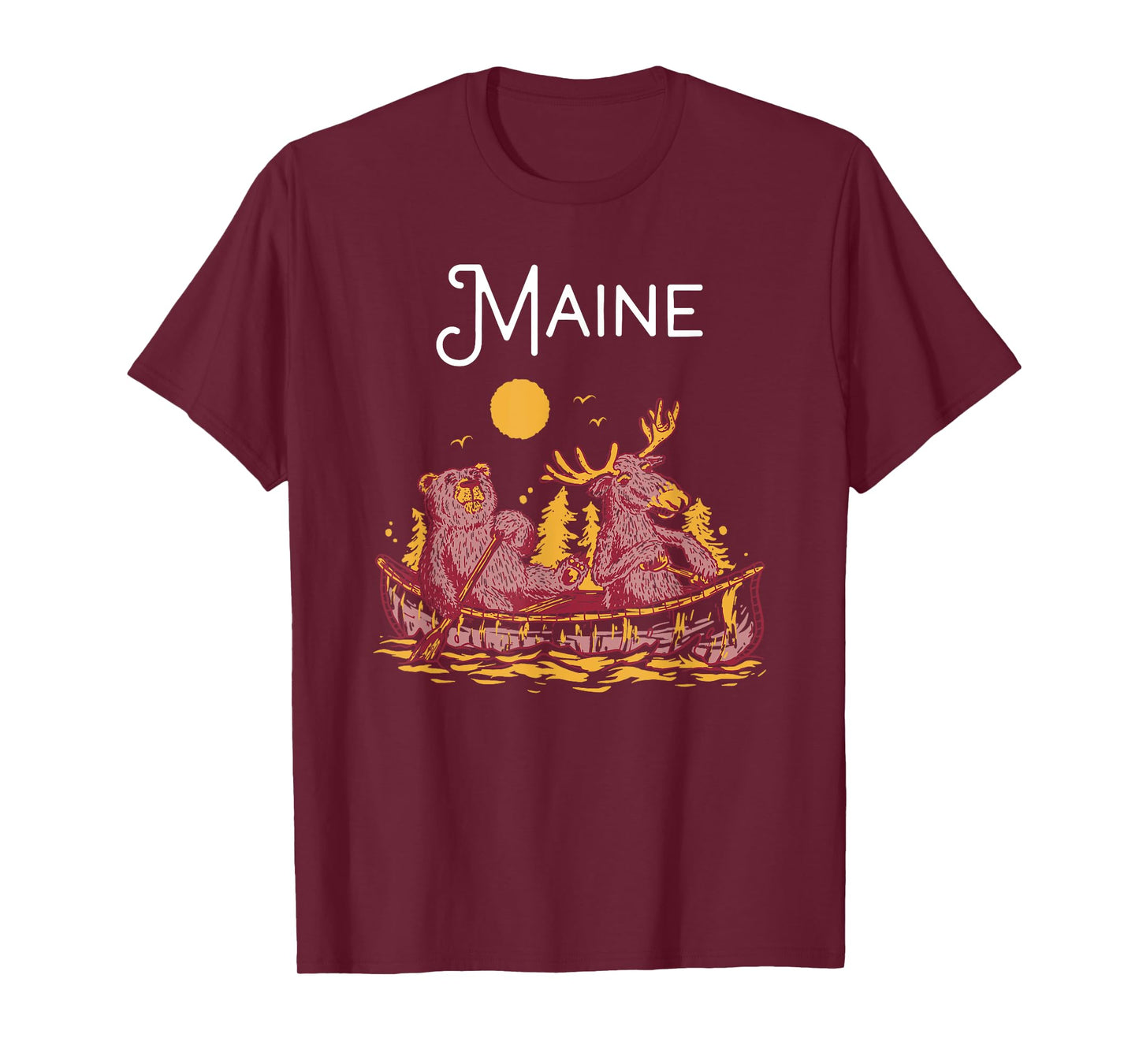 Maine Shirt Funny Canoe Moose Elk Bear Lake Canoeing T-Shirt