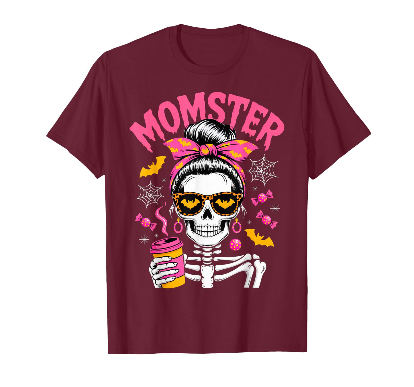 Momster Halloween Costume Skeleton Messy Bun Mother Coffee T-Shirt