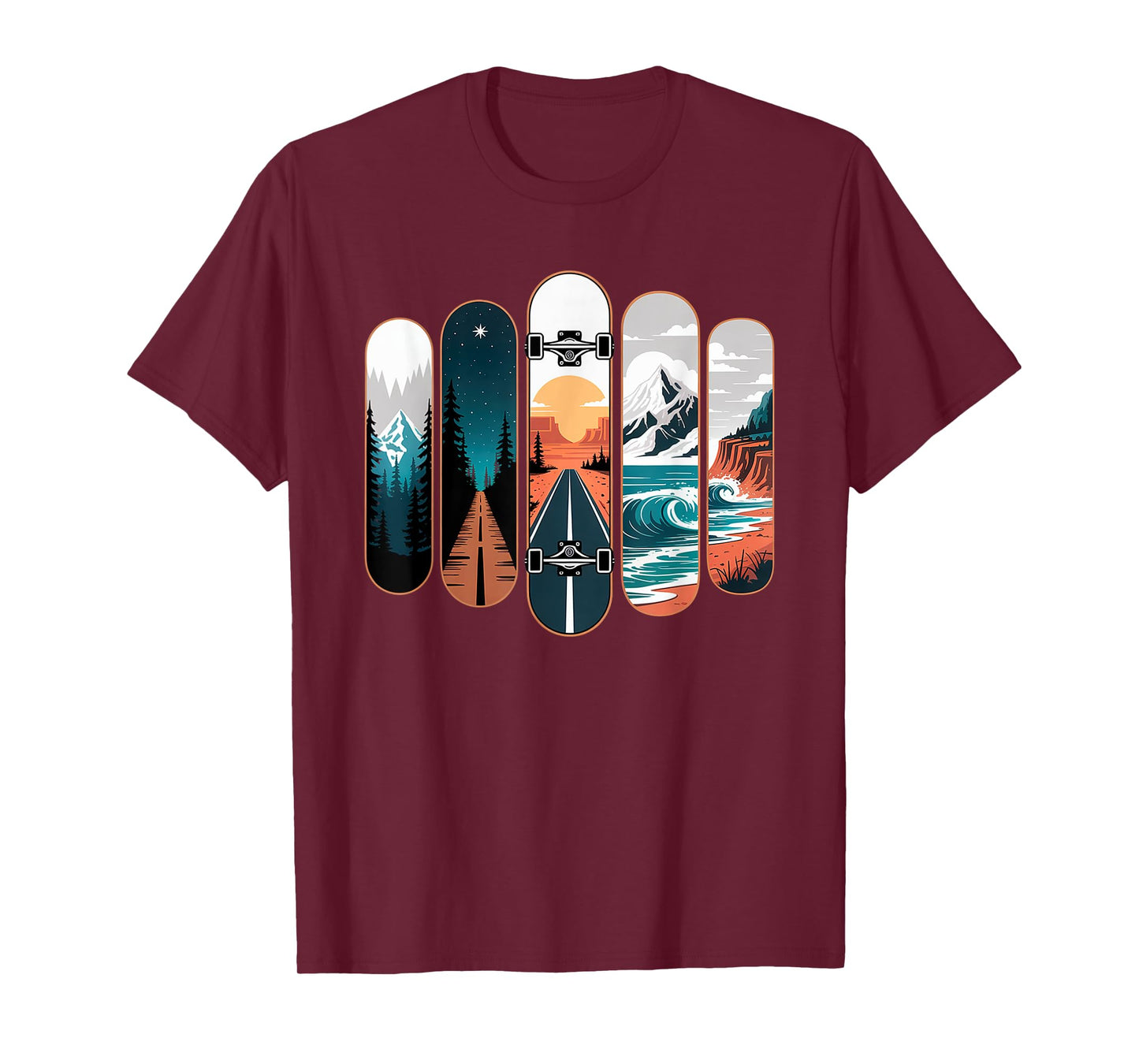 Scenic Skateboard Deck Set Road Ocean Peaks T-Shirt