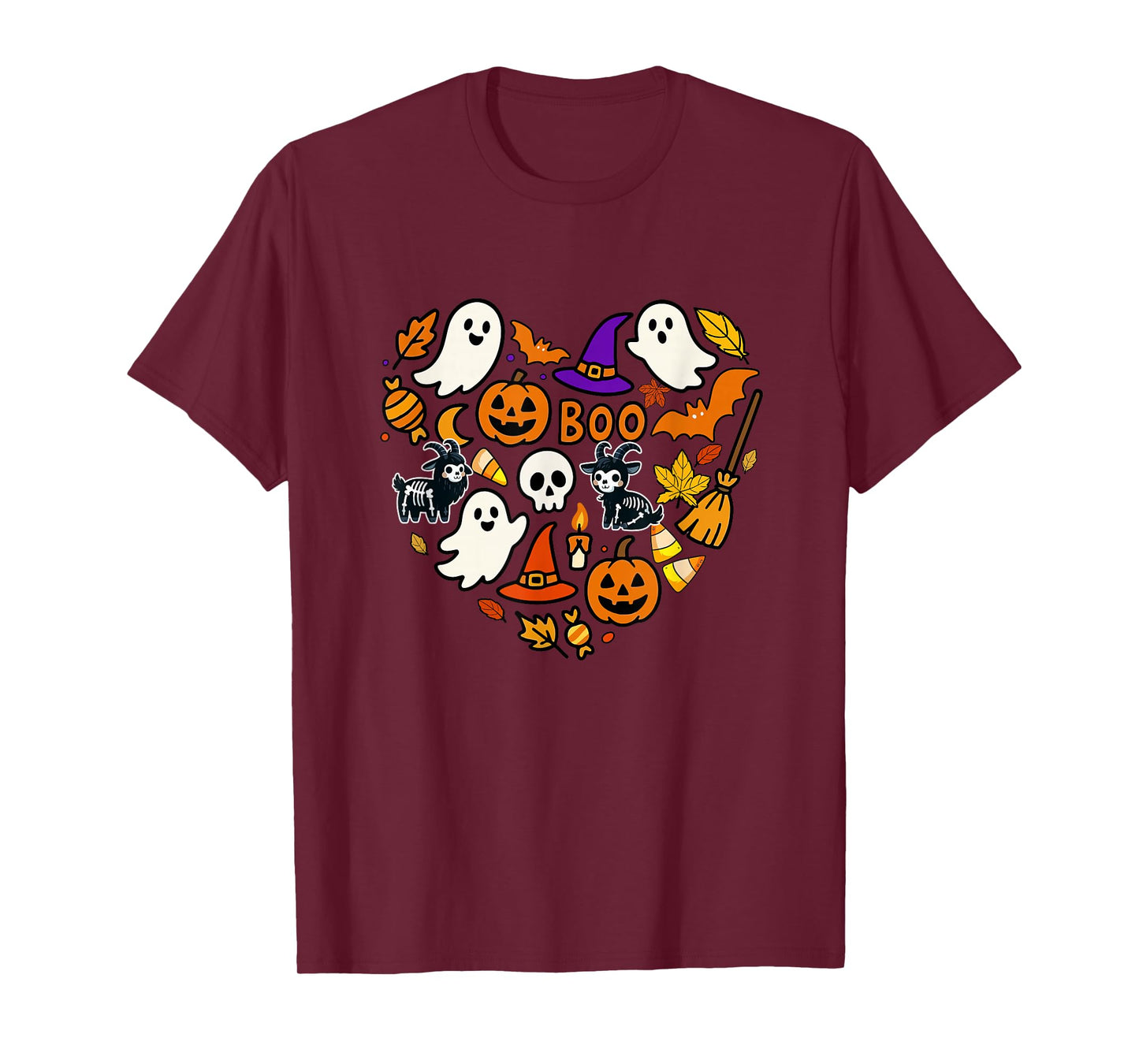 Group Goats Boo Ghosts Candy Corns Halloween Heart Shape T-Shirt