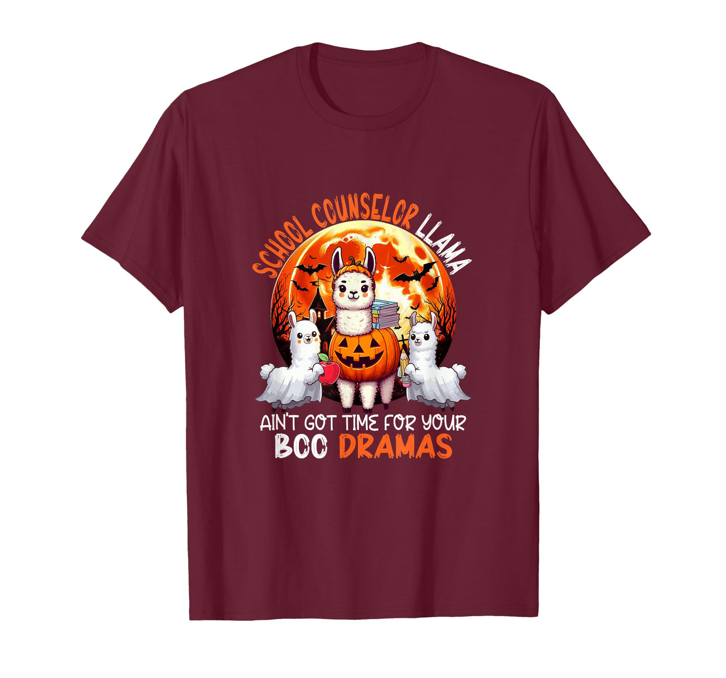 School Counselor Llama Funny Sarcastic Boo Dramas Halloween T-Shirt