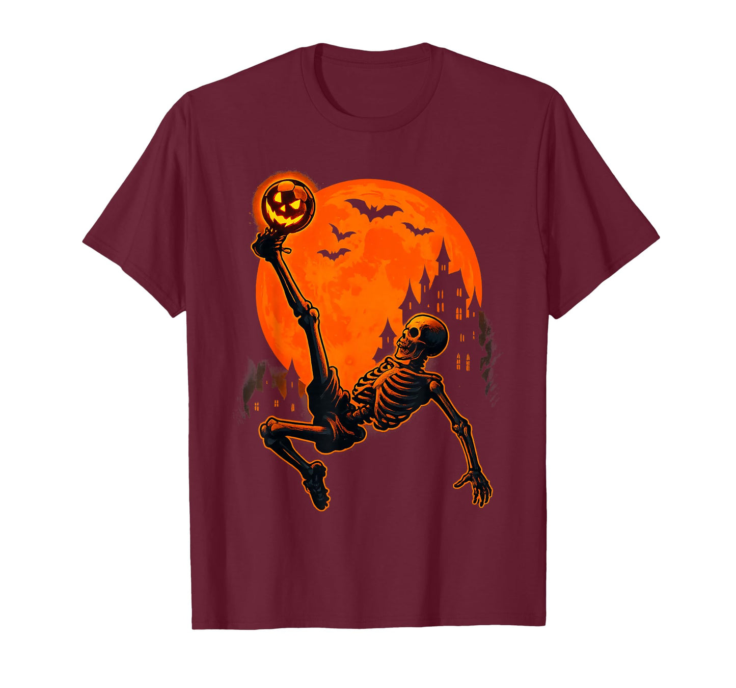 Skeleton Soccer Halloween Pumpkin Kick Sport Haunted Goal T-Shirt