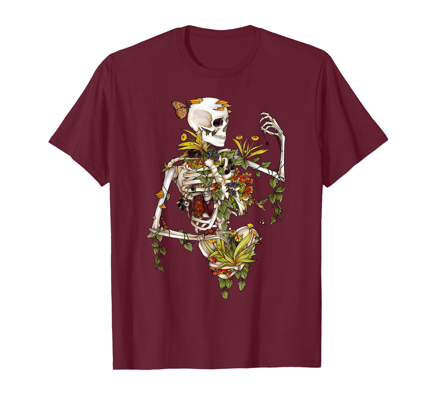 Plant Lover Skeleton Design Halloween Fall Autumn Floral T-Shirt