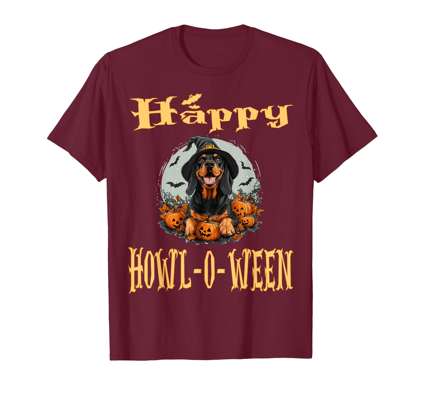 Black And Tan Coonhound Dog Whitch Hat Halloween Pumpkin Men Women Kids T-Shirt