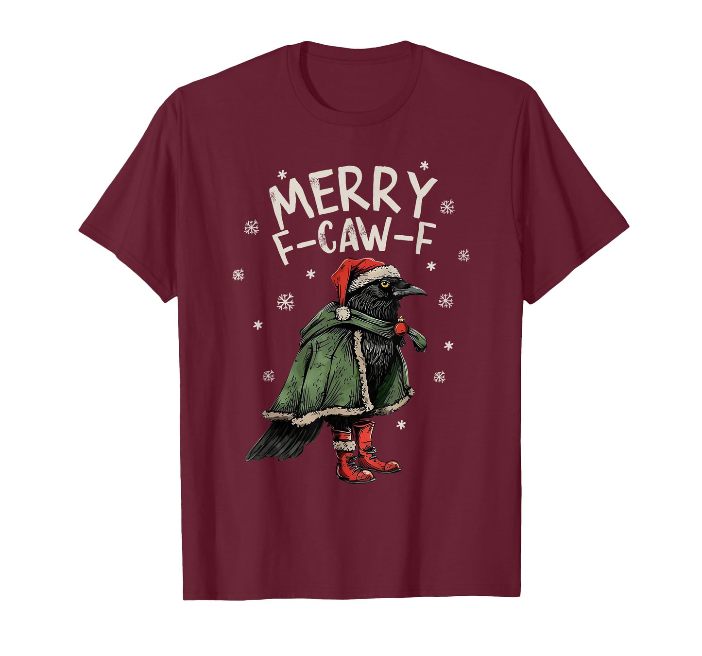 Merry F-Caw-F Crow Elf Christmas Snowflake Pajamas Holiday T-Shirt