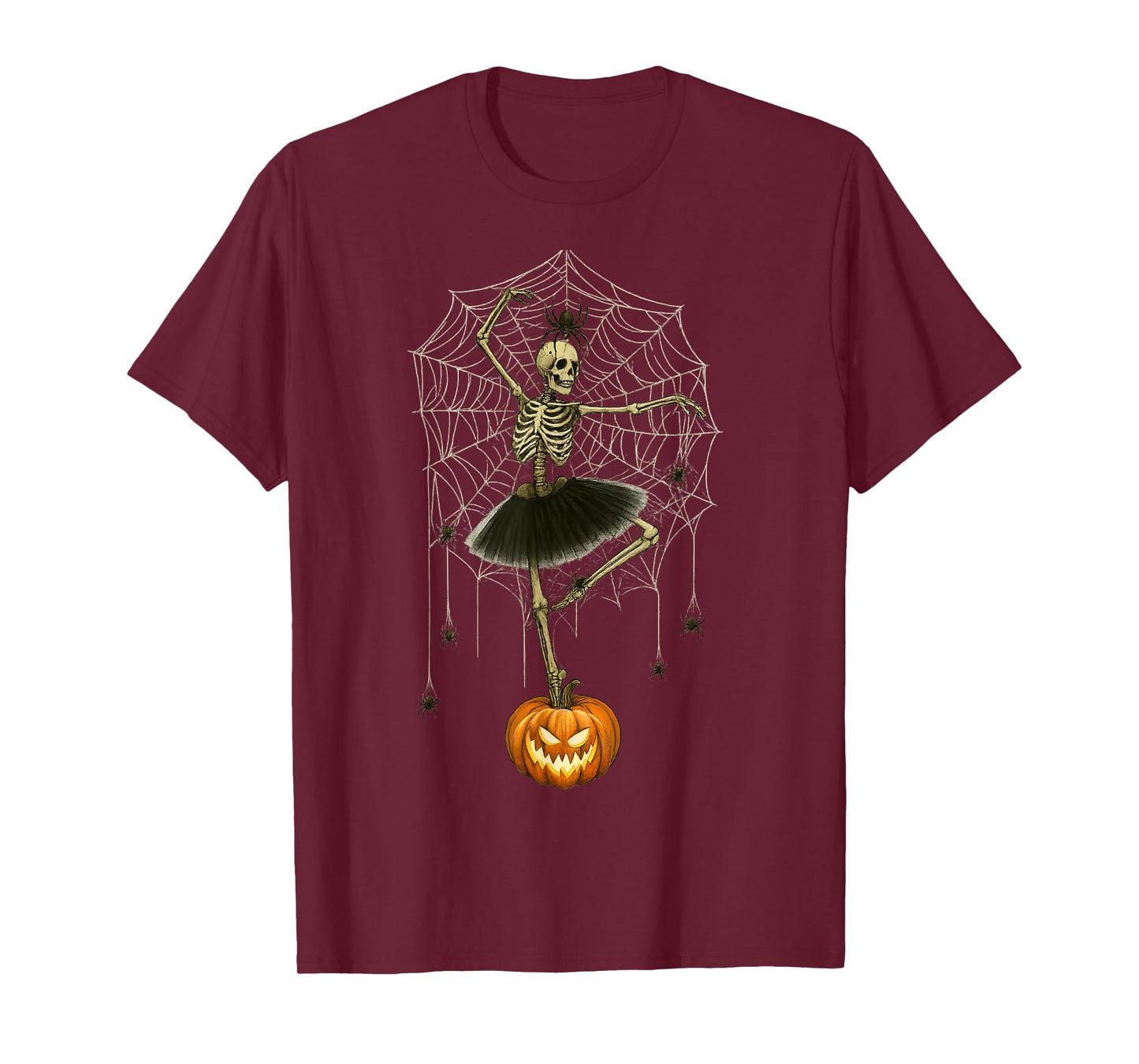 Creepy Skeleton Ballerina with Spider Web and Pumpkin T-Shirt