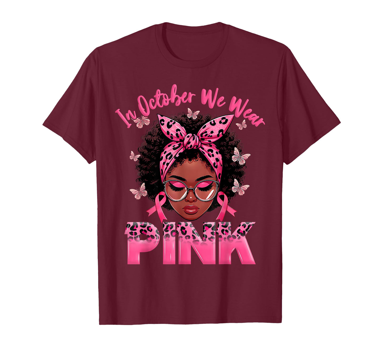 in October We Wear Pink Black Women Breast Cancer Awareness T-Shirt