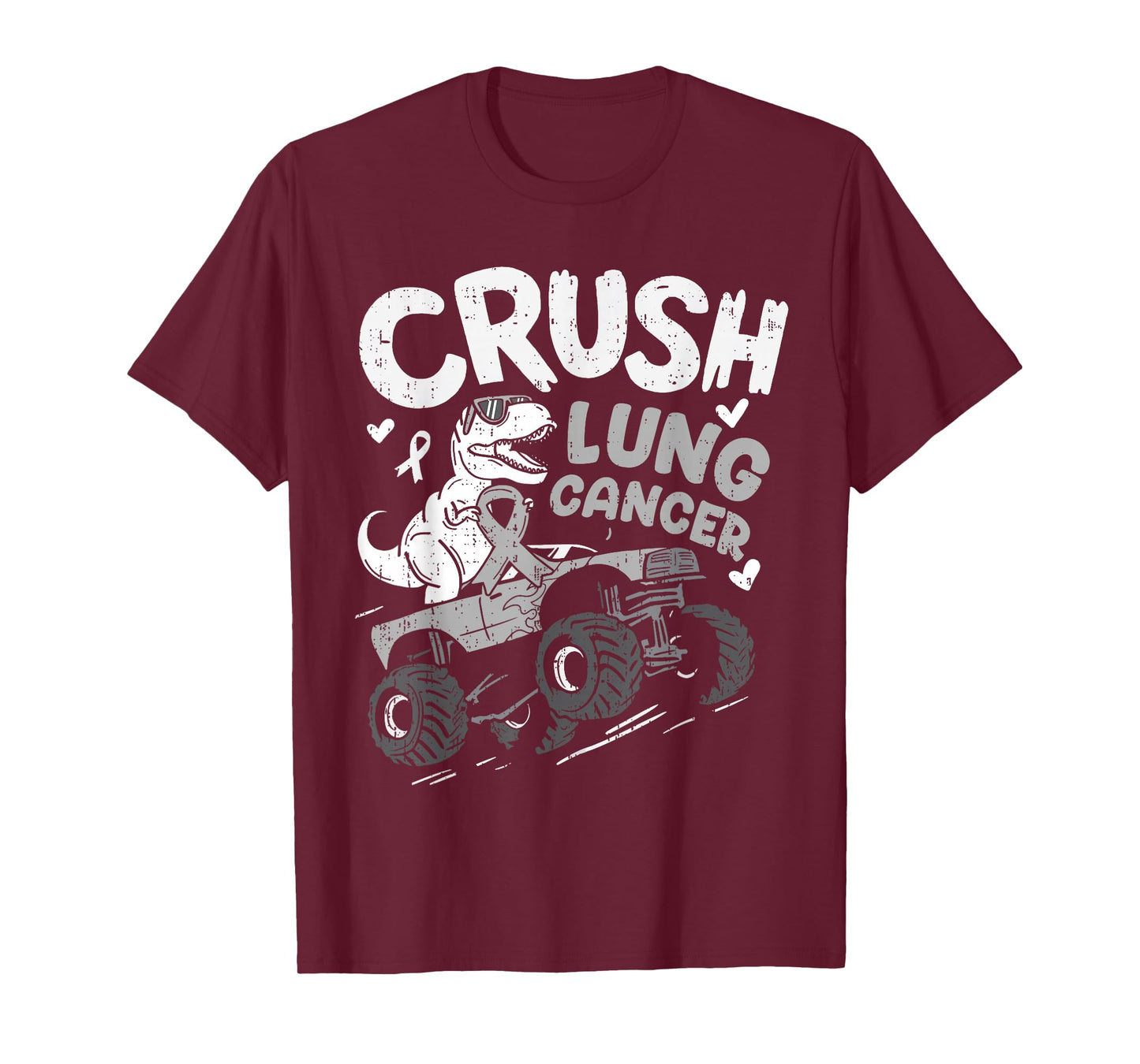 Crush Lung Cancer Awareness Dino T Rex White Ribbon Boy Kids T-Shirt