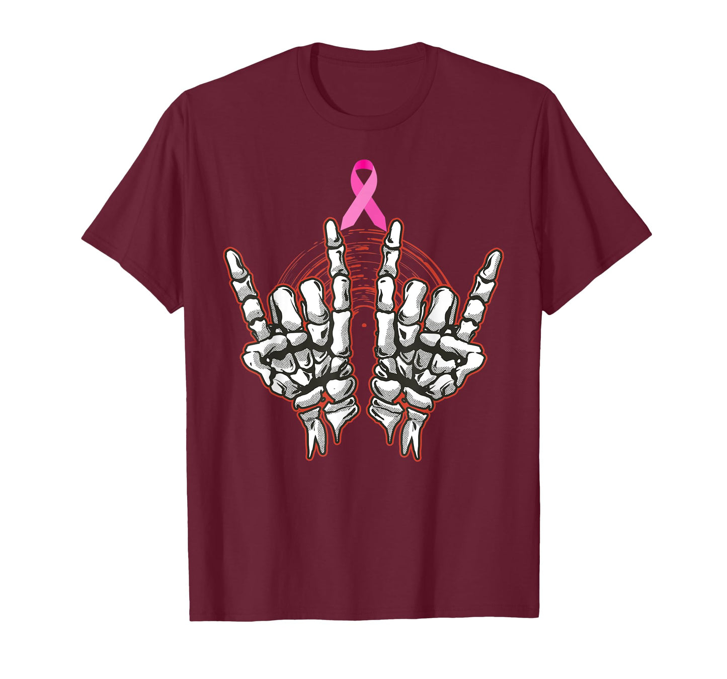 Skeleton Rock On Breast Cancer Awareness 2022 Pink Ribbon T-Shirt