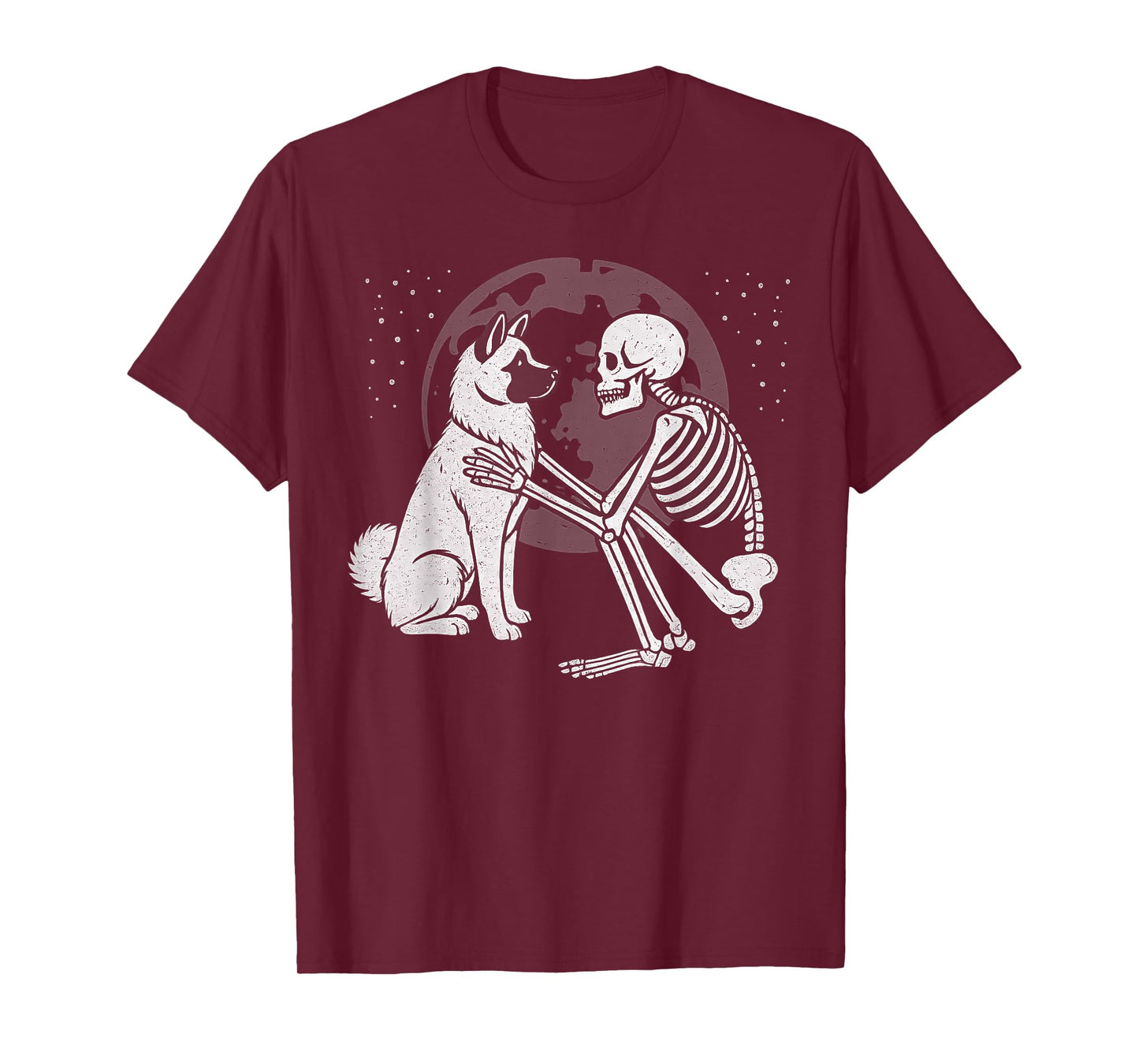 American Akita Skeleton Moon Halloween Dog Lover T-Shirt