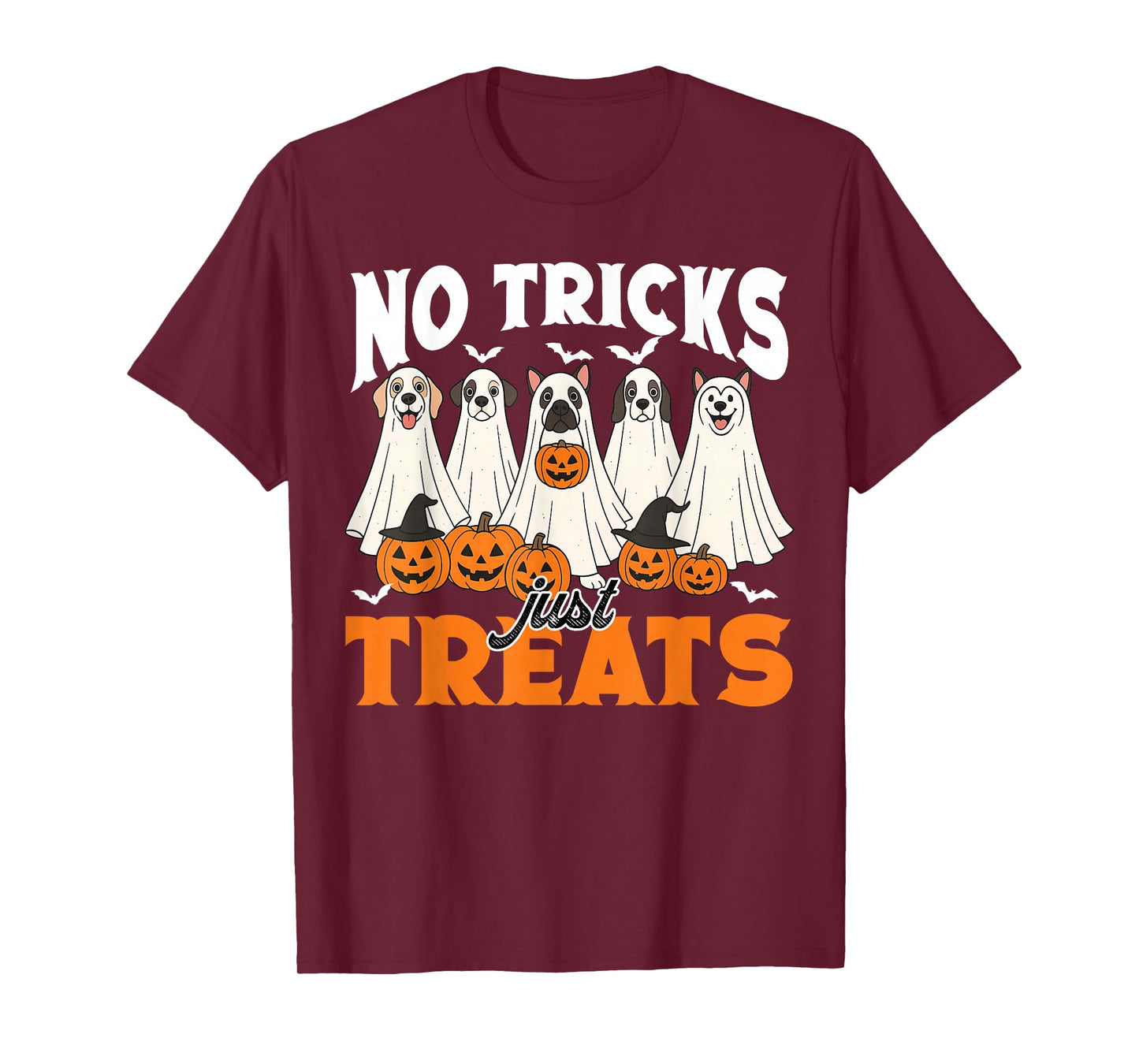 No Tricks Just Treats Funny Halloween Dog Ghost Costume T-Shirt
