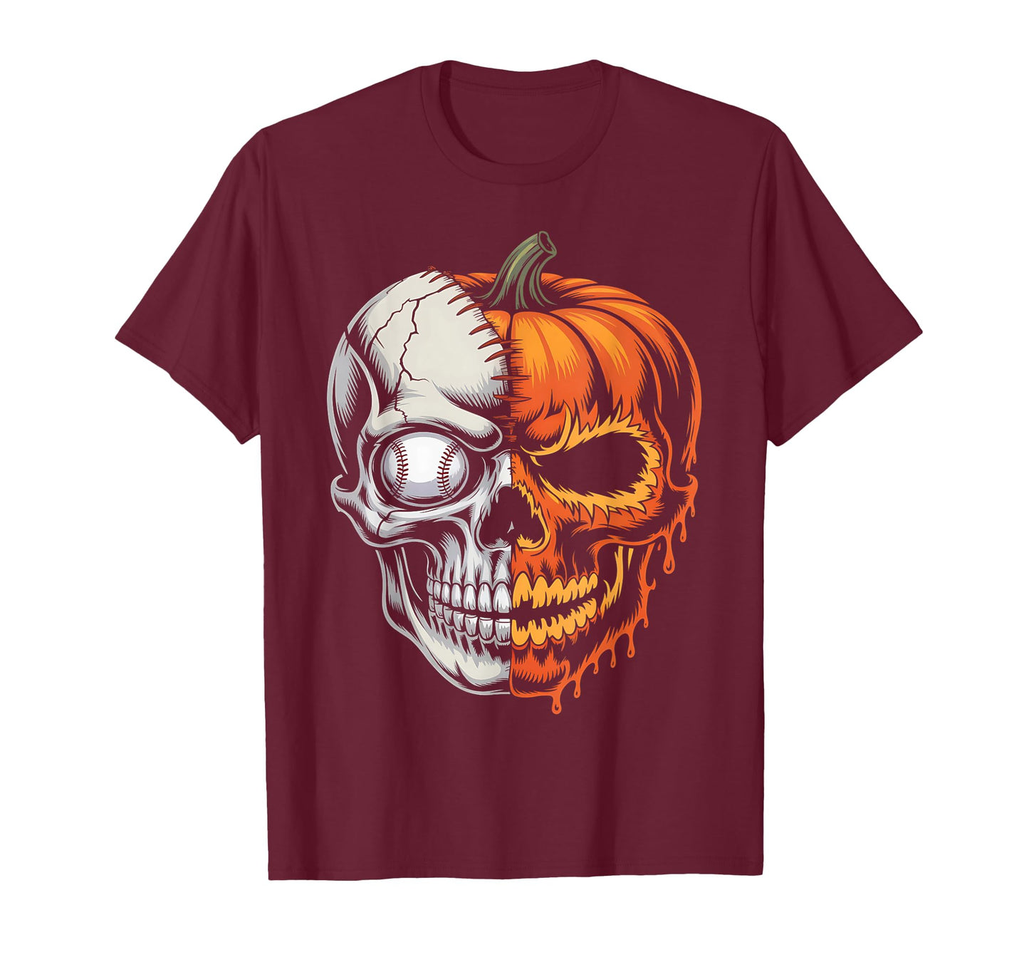 Baseball Player Halloween Pumpkin Skeleton, Skull Kids Teens T-Shirt