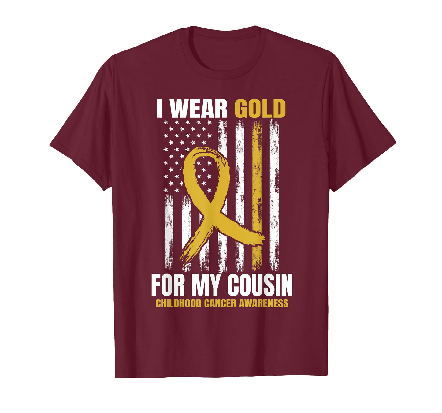 I Wear Gold Cousin Childhood Cancer Awareness American Flag T-Shirt