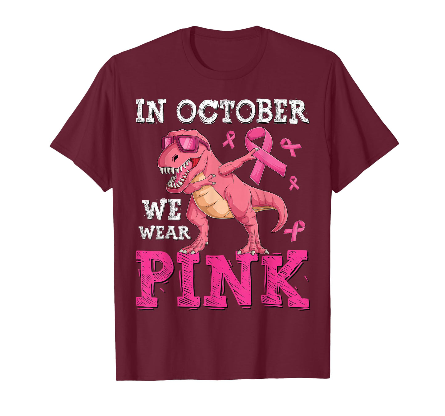 In October We Wear Pink Breast Cancer T-Rex Dinosaur Boys T-Shirt