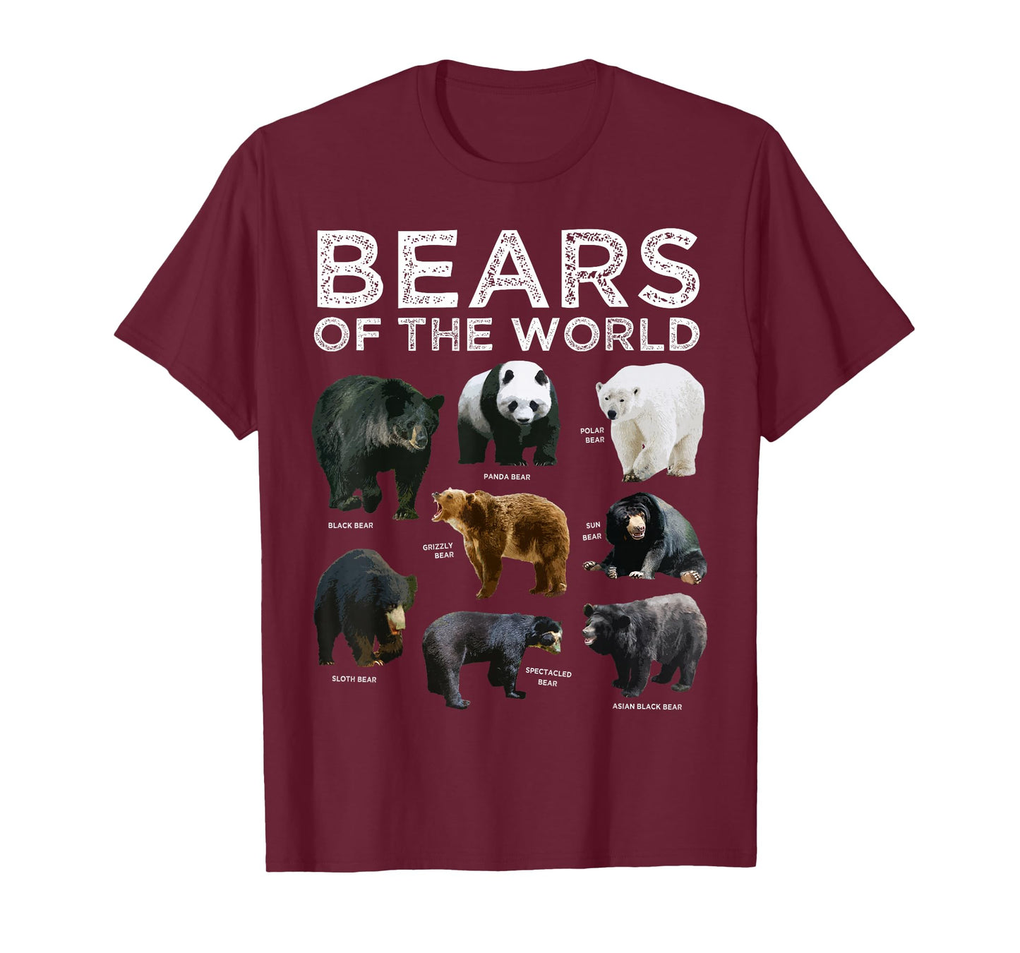Eight Bears of the World Panda Polar Grizzly Black Cute T-Shirt