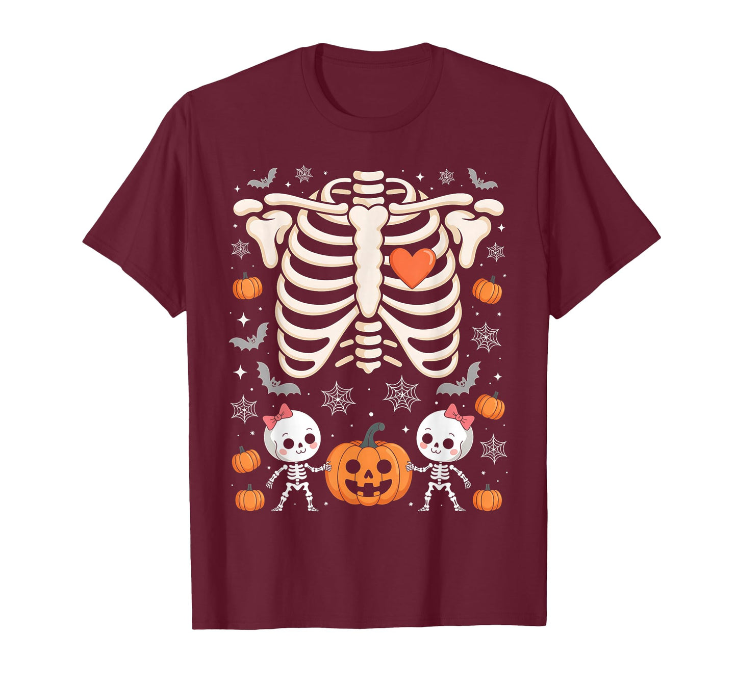 Pregnant Skeleton Twin Pregnancy Baby Announcement Halloween T-Shirt