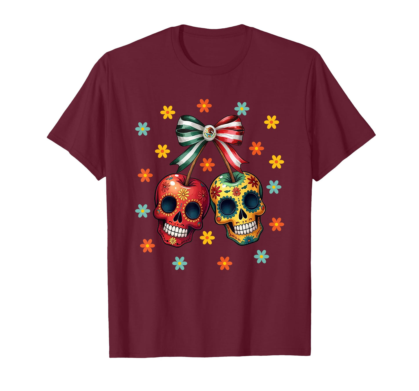 Preppy Bow Sugar Skull Mexican Halloween Dia De Los Muertos T-Shirt
