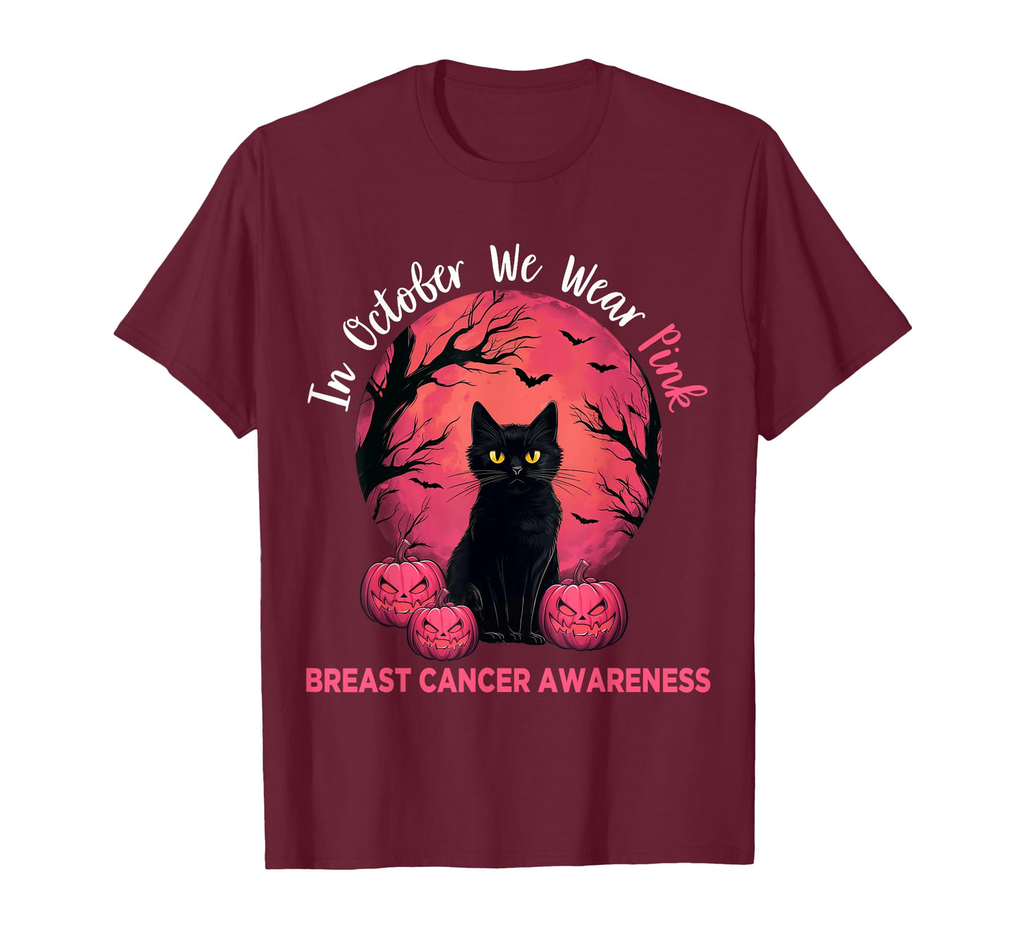 In October We Wear Pink Black Cat Breast Cancer Halloween Men Women T-Shirt