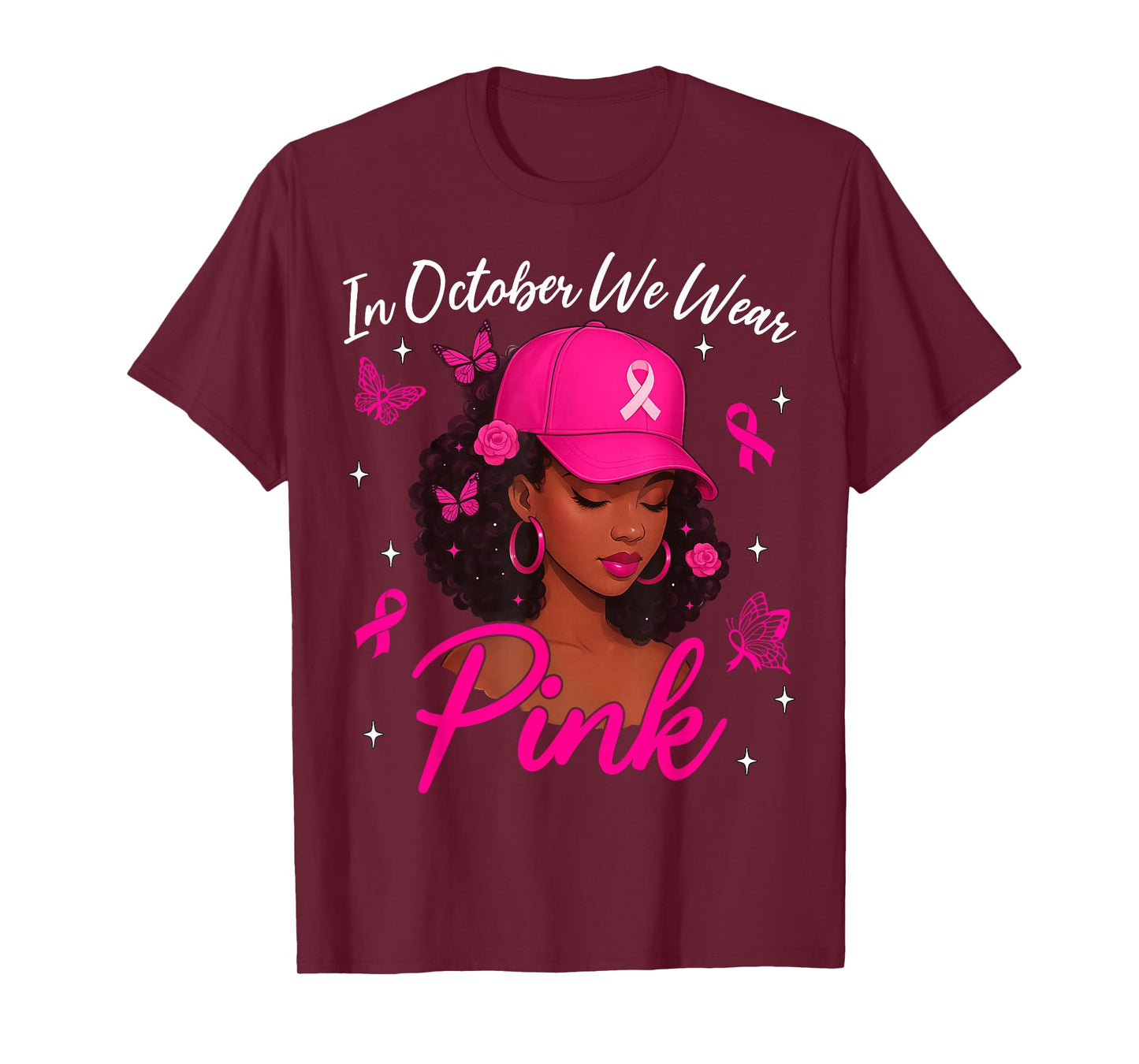 In October We Wear Pink Black Women Breast Cancer Awareness T-Shirt
