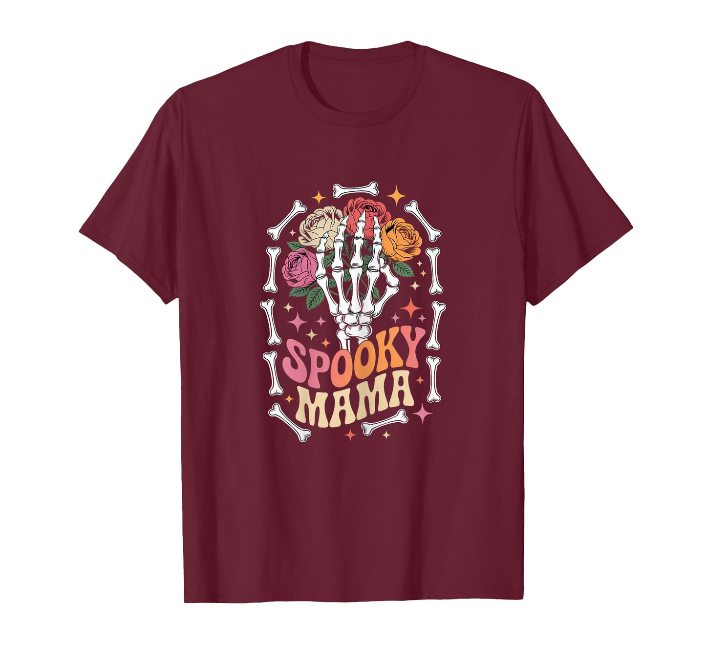 Spooky Mama Skeleton Hand with Flowers Halloween Party T-Shirt
