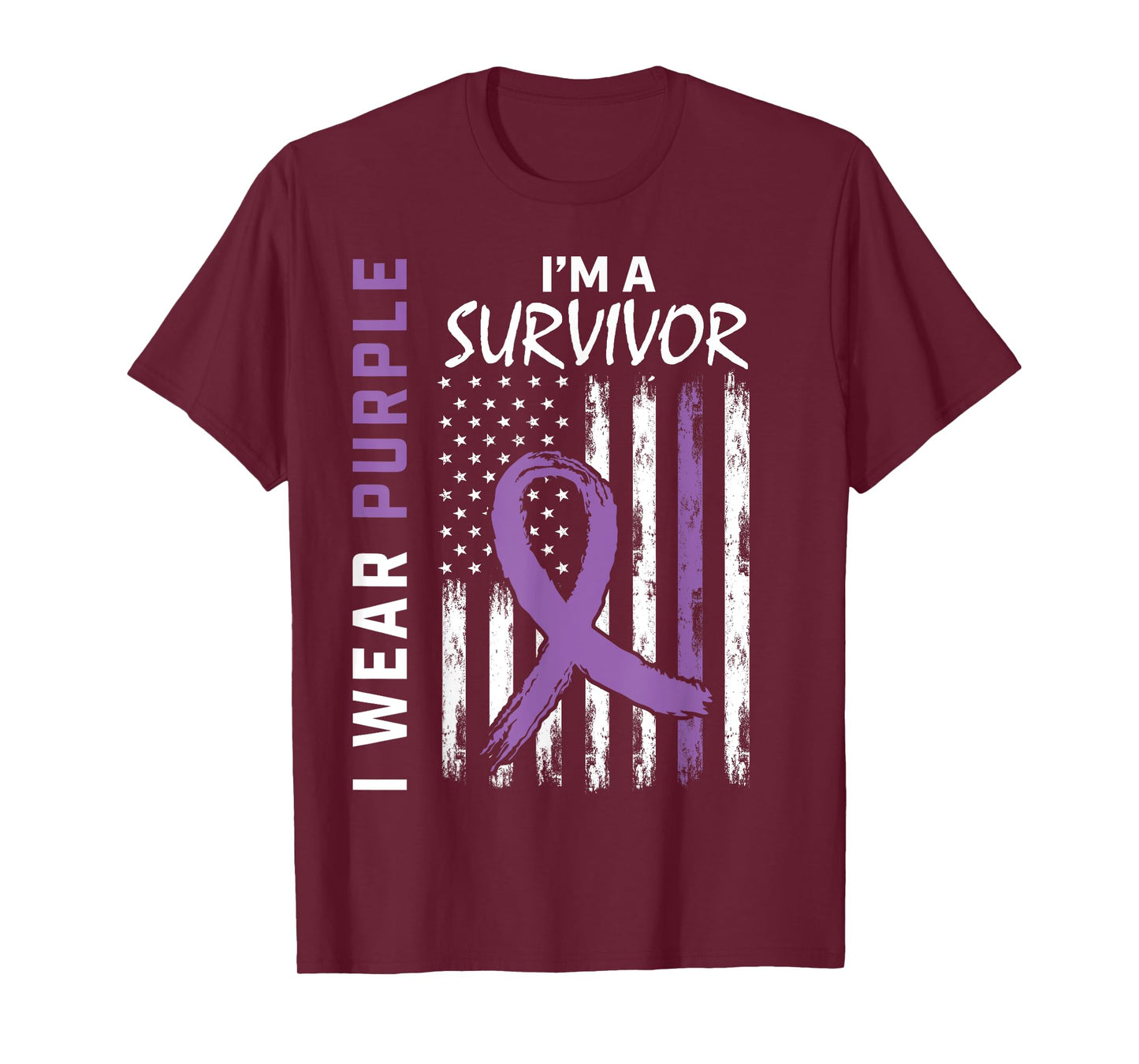 Wear Purple Pancreatic Cancer Survivor Gifts Women Men Flag T-Shirt
