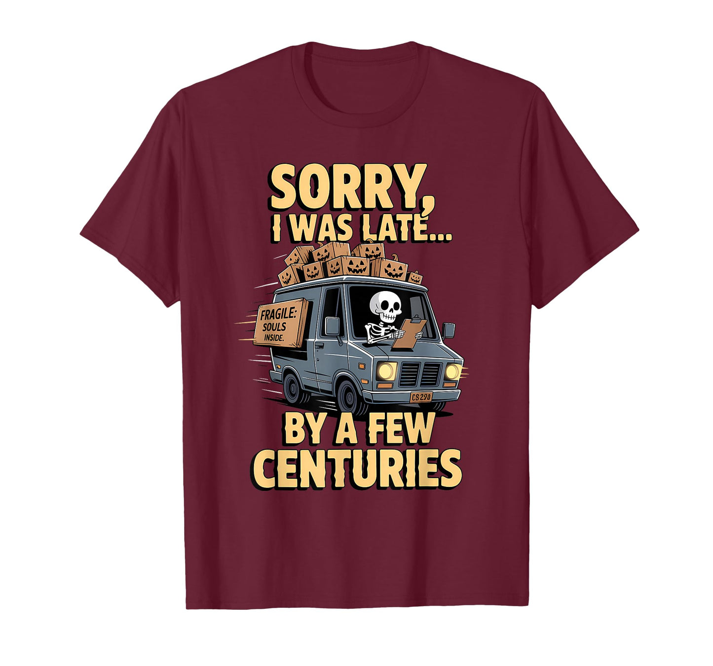 Skeleton Delivery Driver Halloween Funny Spooky Courier T-Shirt