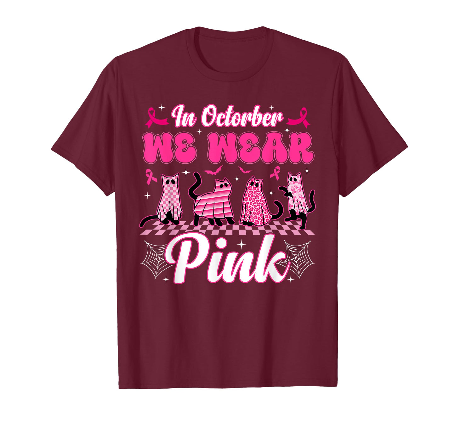 October We Wear Pink Cat Boo Ghost Breast Cancer Men Women T-Shirt