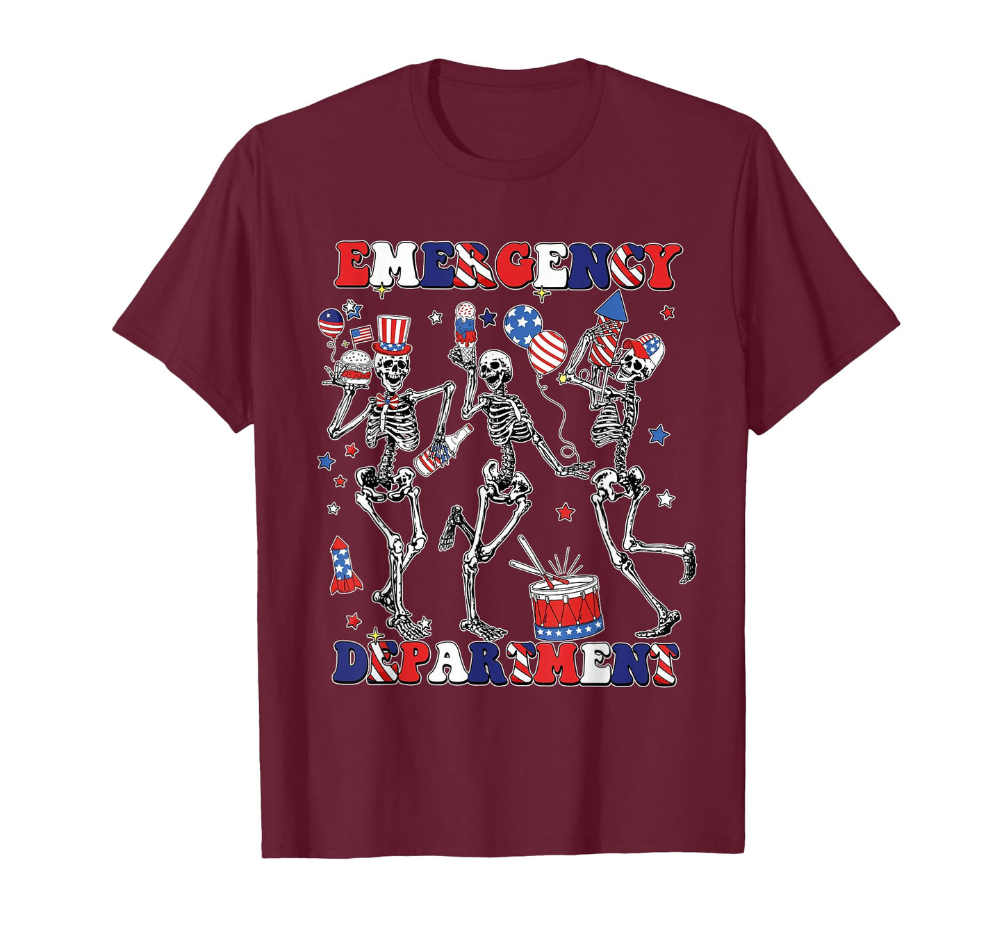 Department Skeleton Dancing ER Nurse 4th Of July T-Shirt