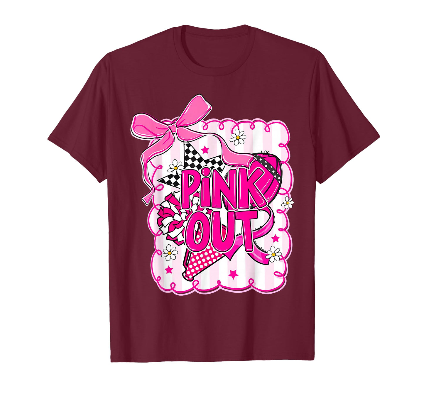 Coquette Bow Pink Out Football Team Breast Cancer Awareness T-Shirt