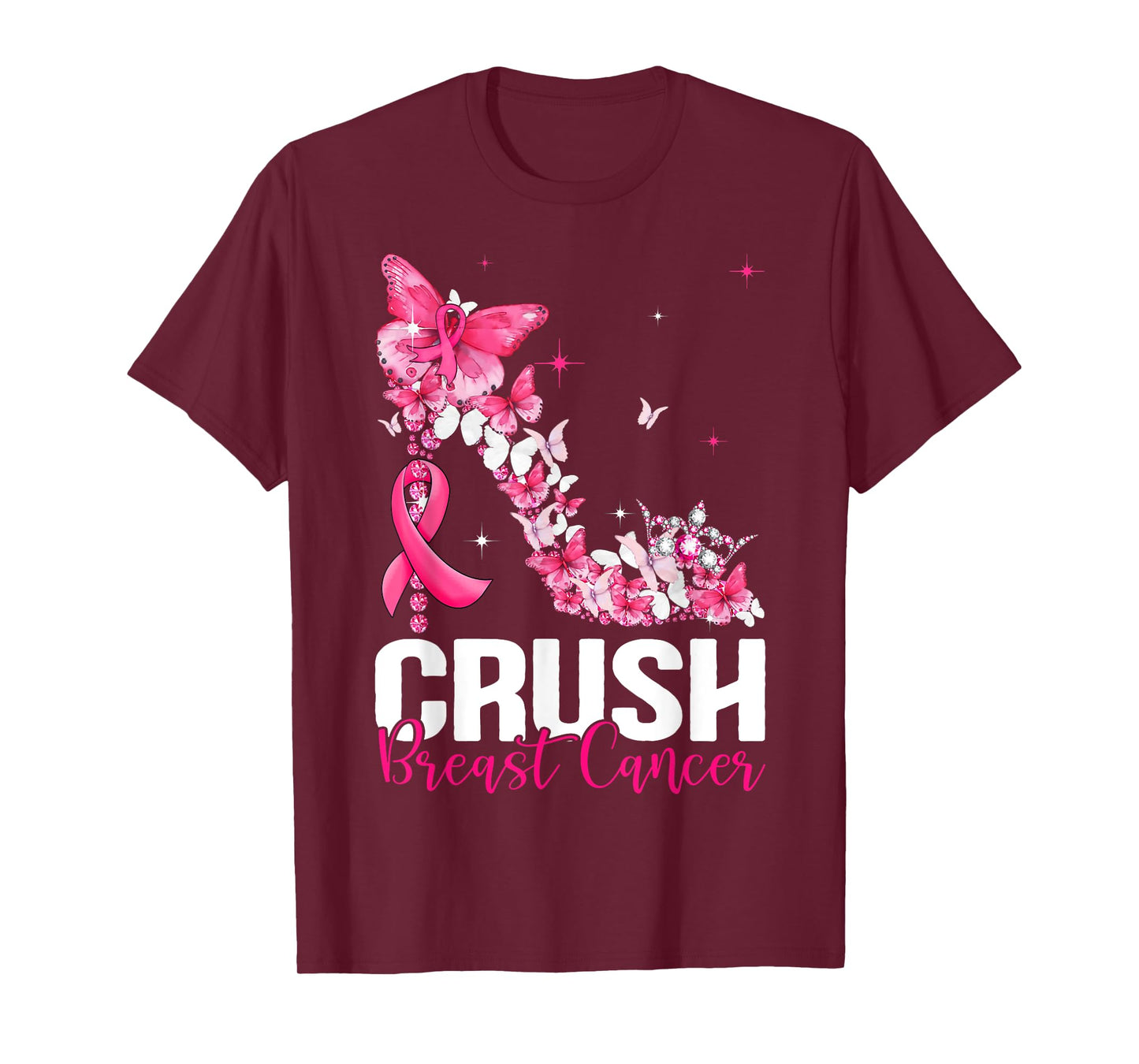 Crush Breast Cancer Awareness Bling Pink Ribbon Womens T-Shirt