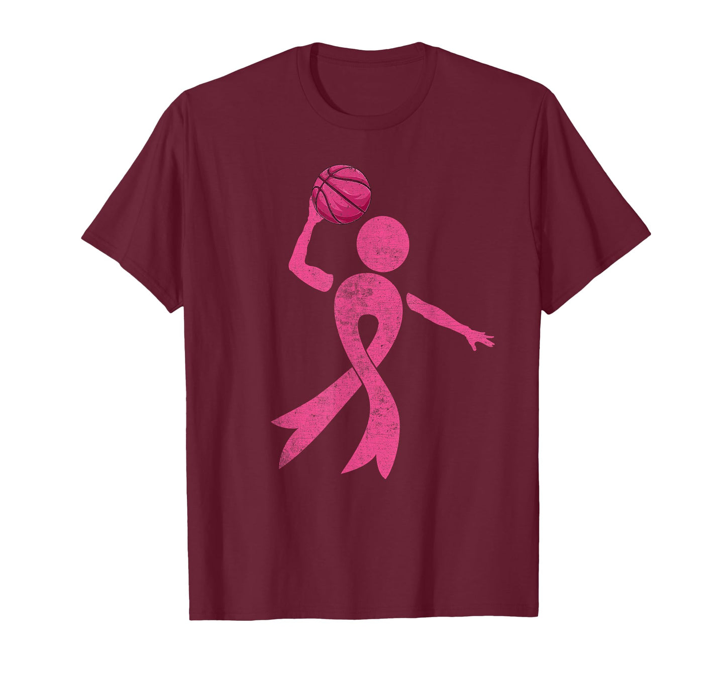 Retro Basketball Pink Ribbon Breast Cancer Awareness Sport T-Shirt