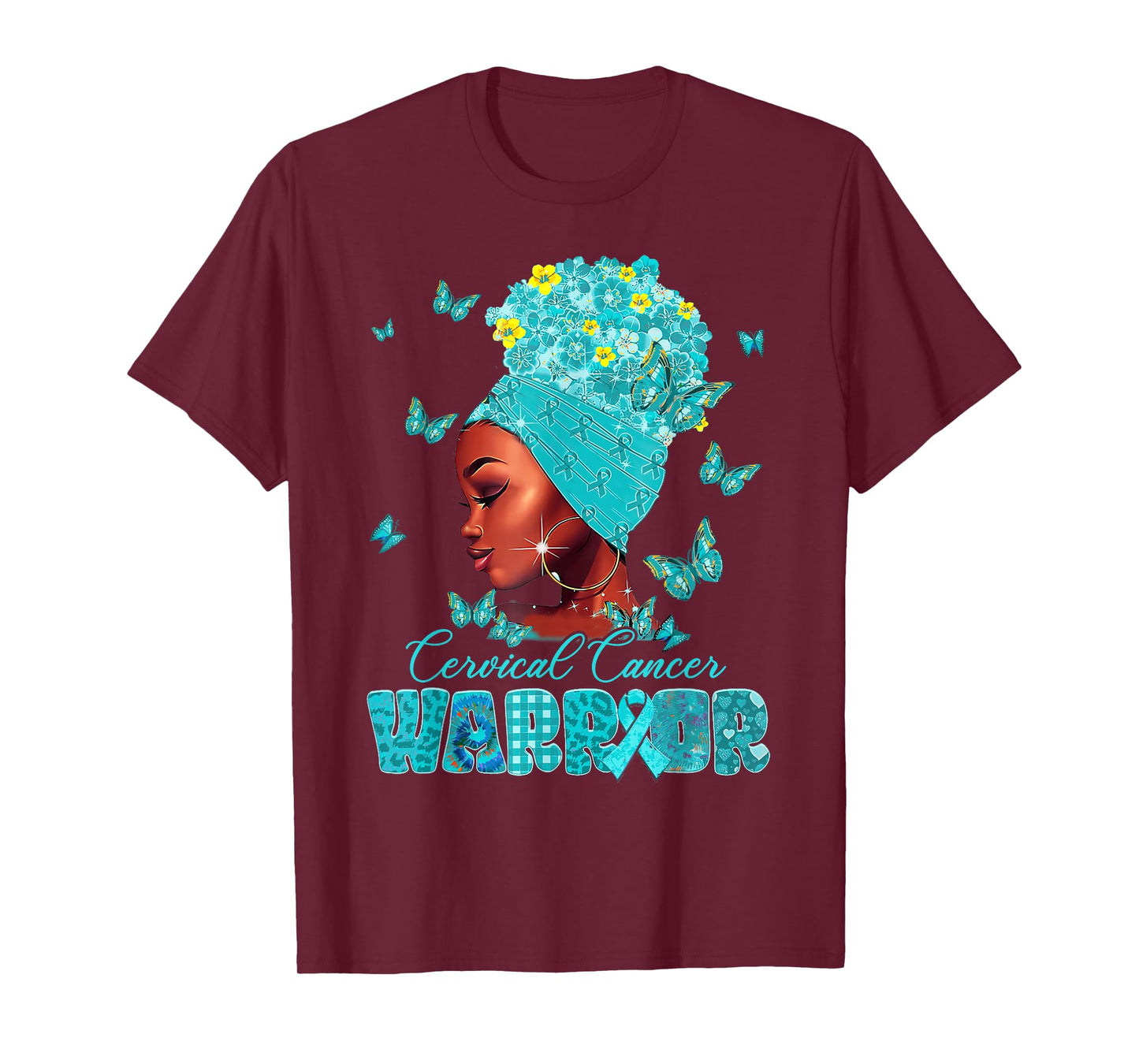 Cervical Cancer Warrior Messy Bun Black Women Teal Survivor T-Shirt