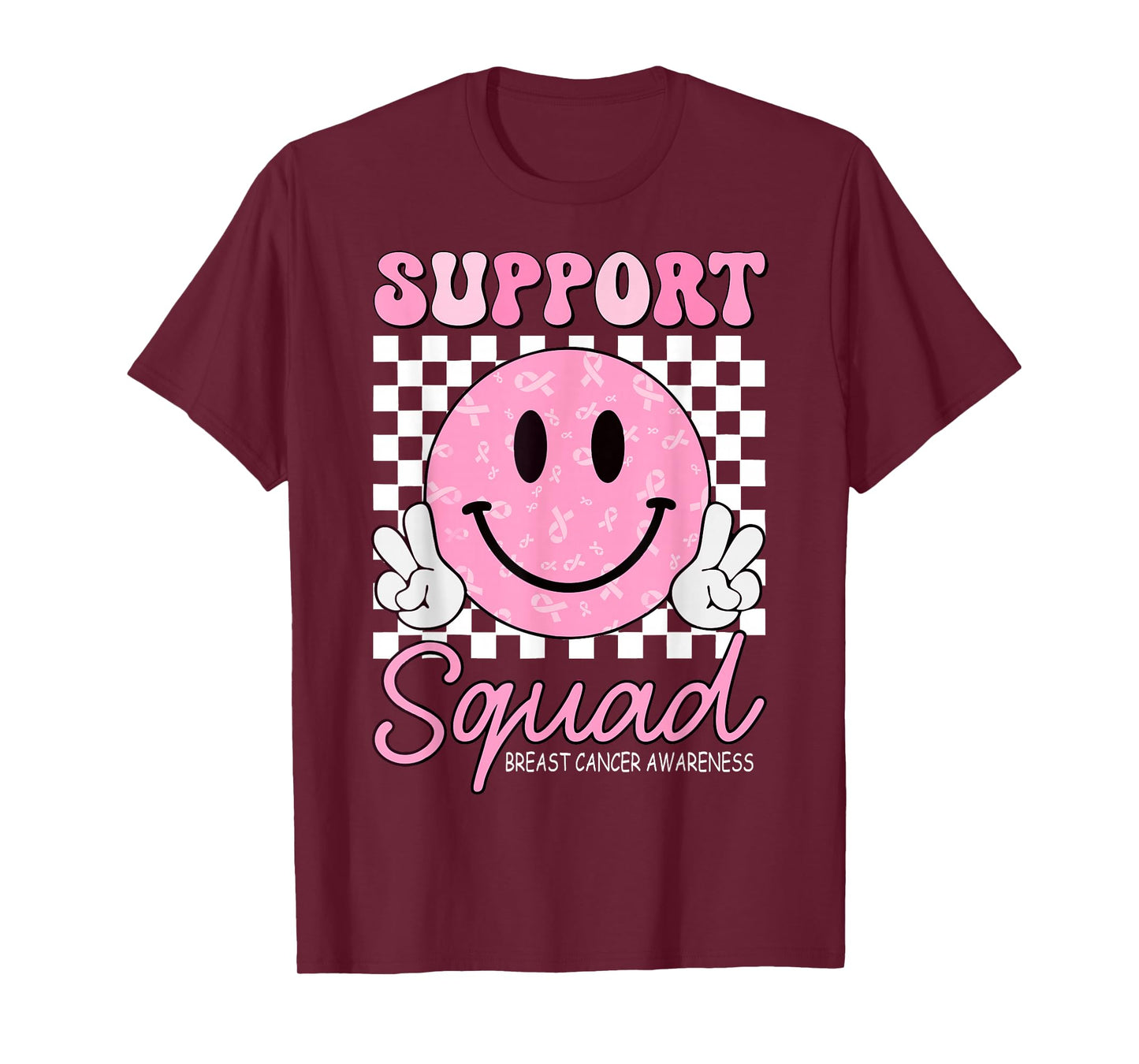 Support Squad Breast Cancer Awareness Smile Face Pink Ribbon T-Shirt
