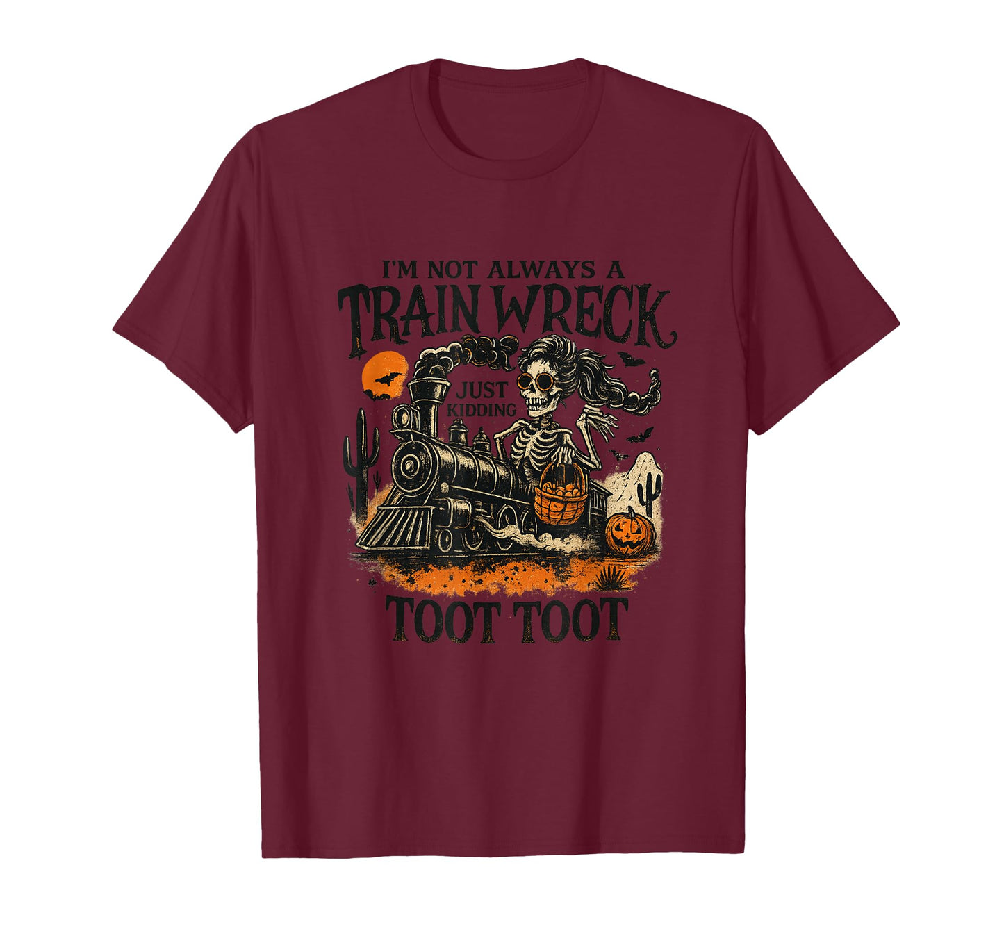 Train Wreck Skeleton Halloween Humor Perfect for Parties T-Shirt