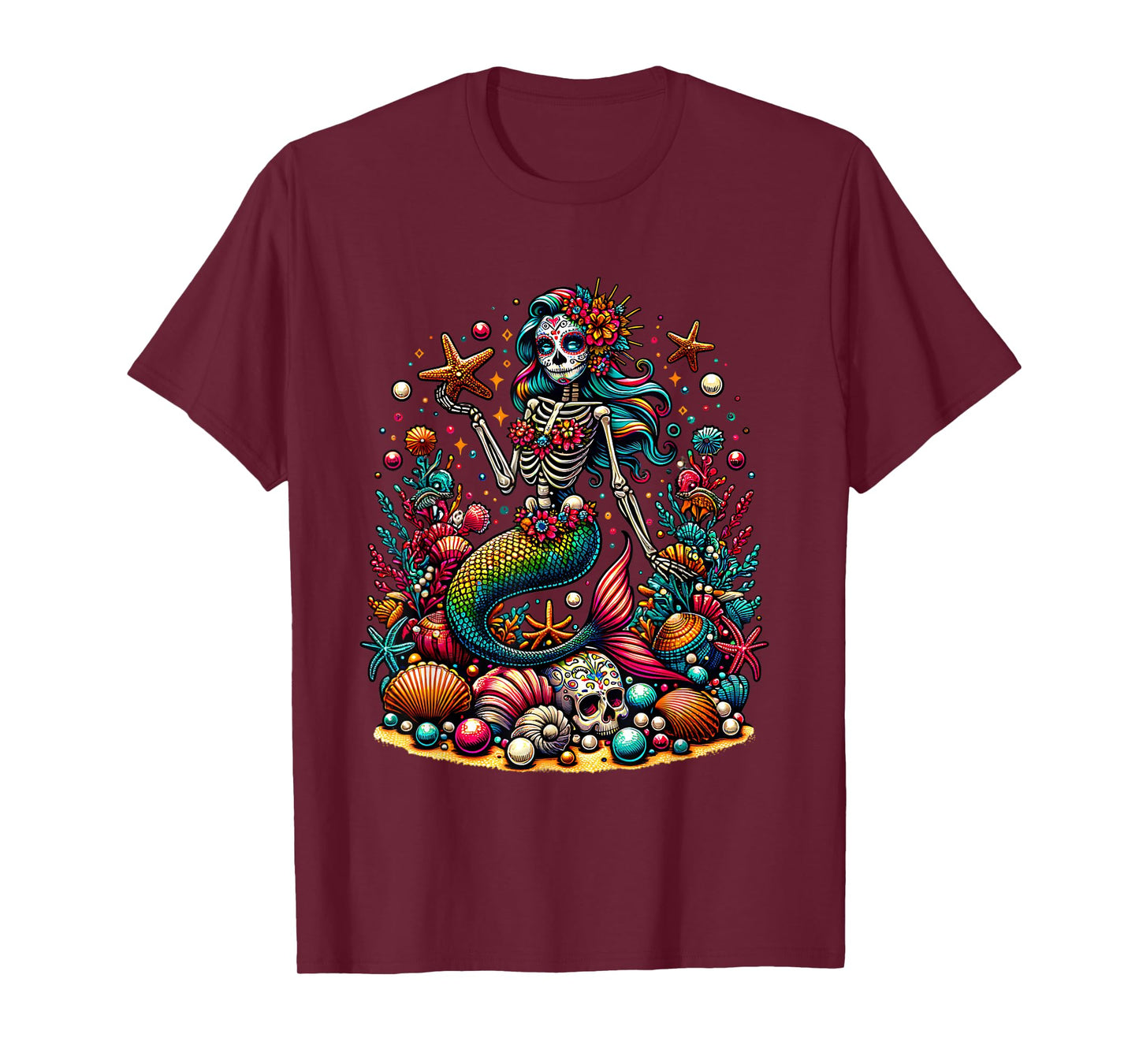 Mermaid Skull Ocean Wave Siren Skeleton Sea T-Shirt