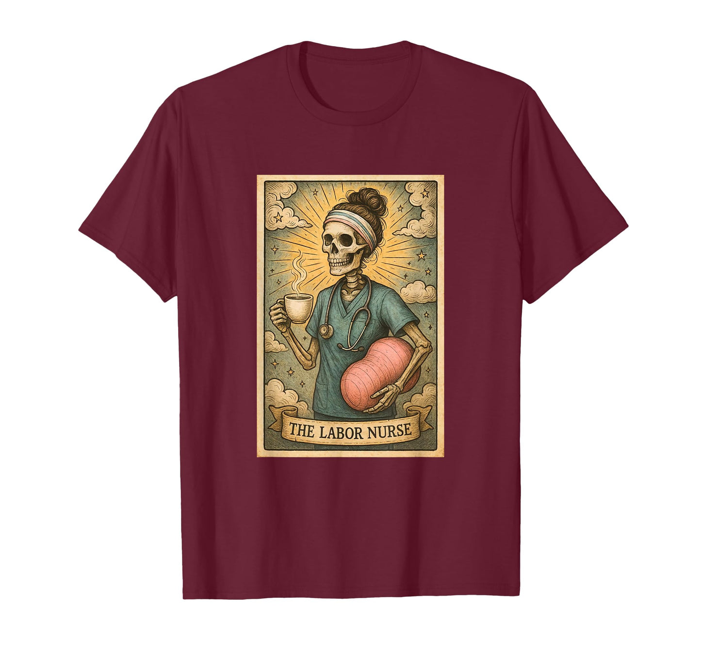 Labor and Delivery Nurse Tarot Card Skeleton Flying Cowgirl T-Shirt